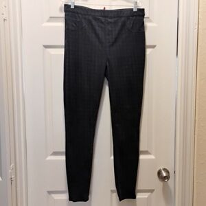 Spanx Black Blue Checkered Stretch Pull On Skinny Pants Jeggings Size XL
